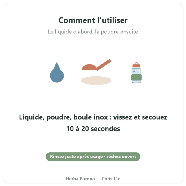 Shaker Nutripure 600 ml mode d'emploi Paris Herba Barona