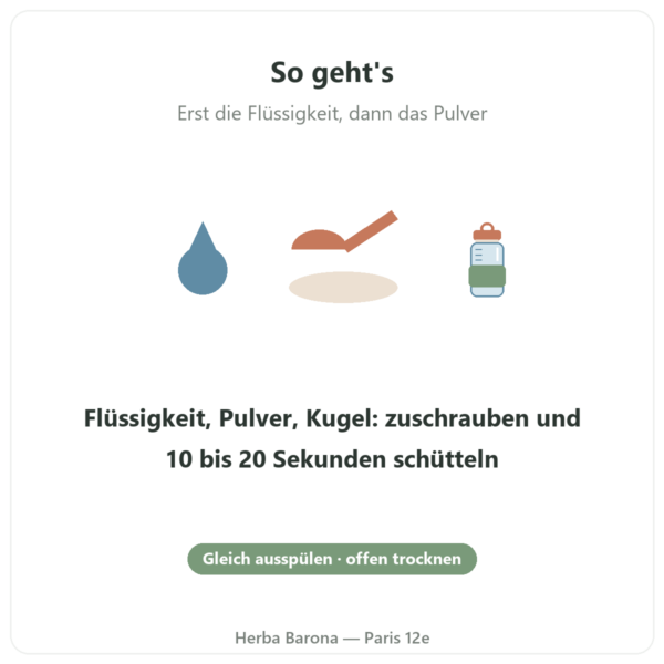 Nutripure Shaker 600 ml mit Edelstahlkugel Anwendung Paris Herba Barona