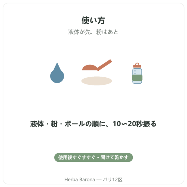 Nutripure シェイカー 600 ml(ステンレスボール付き) 使い方 Paris Herba Barona