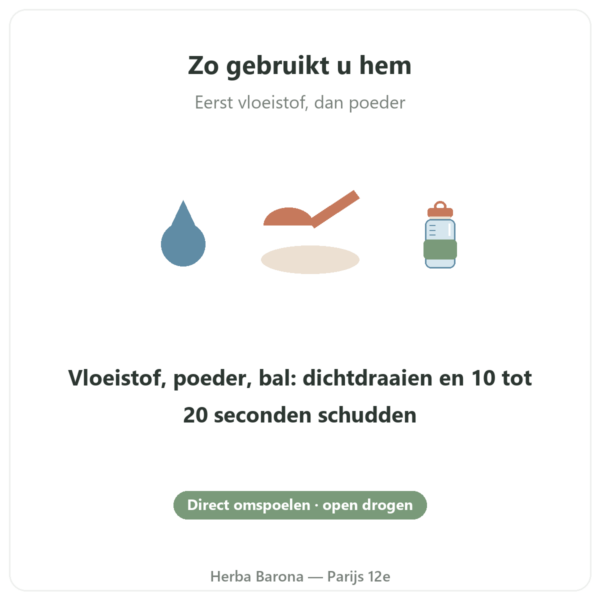 Nutripure Shaker 600 ml met roestvrijstalen bal gebruik Paris Herba Barona