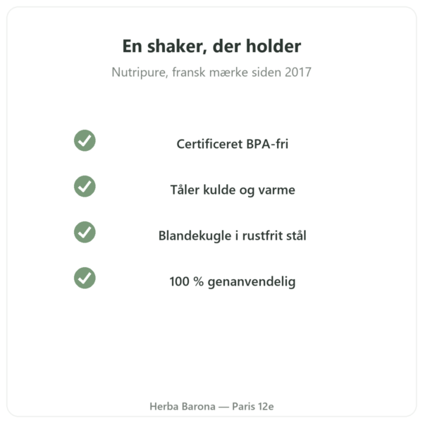 Nutripure Shaker 600 ml med kugle i rustfrit stål kvalitet Paris Herba Barona