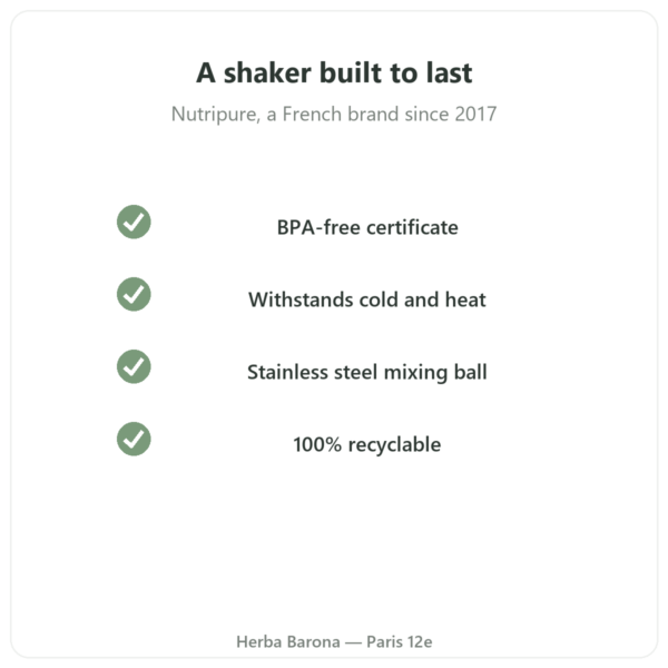 Nutripure Shaker 600 ml with stainless steel ball quality Paris Herba Barona