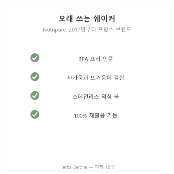 Nutripure 쉐이커 600ml (스테인리스 볼 포함) 품질 Paris Herba Barona