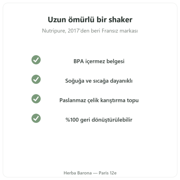 Nutripure Shaker 600 ml paslanmaz çelik toplu kalite Paris Herba Barona