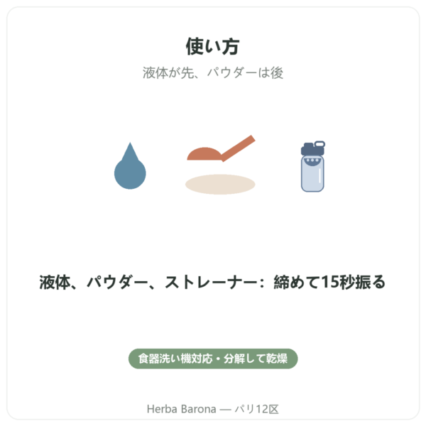 Dynveo スポーツシェイカー 700 ml 使い方 Paris Herba Barona