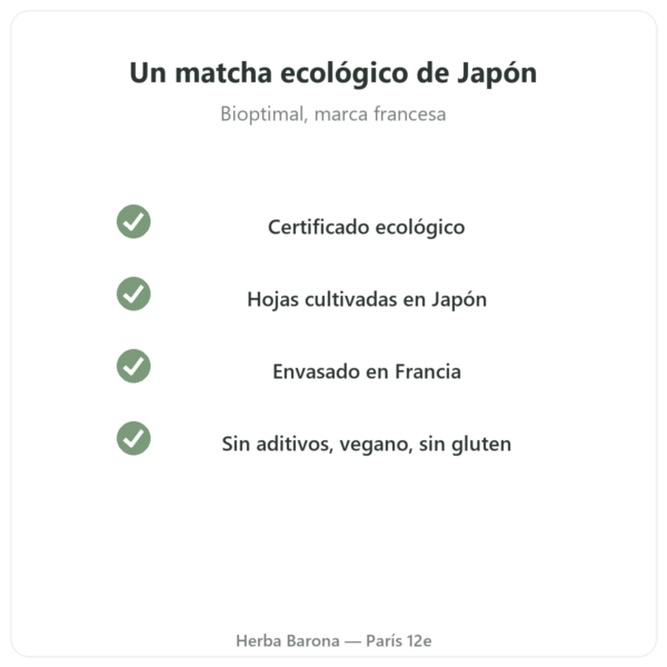 Té Matcha ecológico en polvo 50 g – Bioptimal calidad Paris Herba Barona