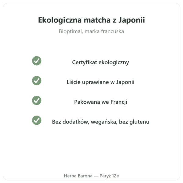 Herbata matcha ekologiczna w proszku 50 g – Bioptimal jakość Paris Herba Barona
