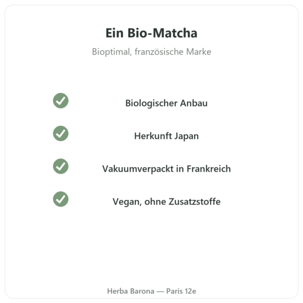 Japanischer Bio-Matcha-Tee Pulver 400 g – Bioptimal Qualität Paris Herba Barona