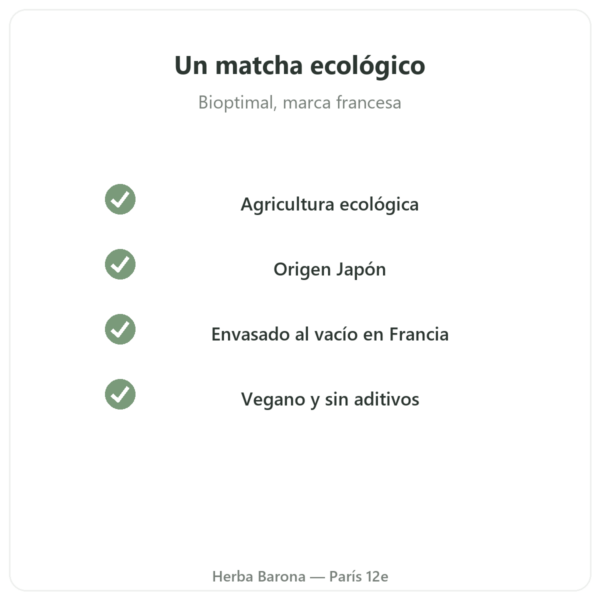 Té matcha japonés ecológico en polvo 400 g – Bioptimal calidad Paris Herba Barona