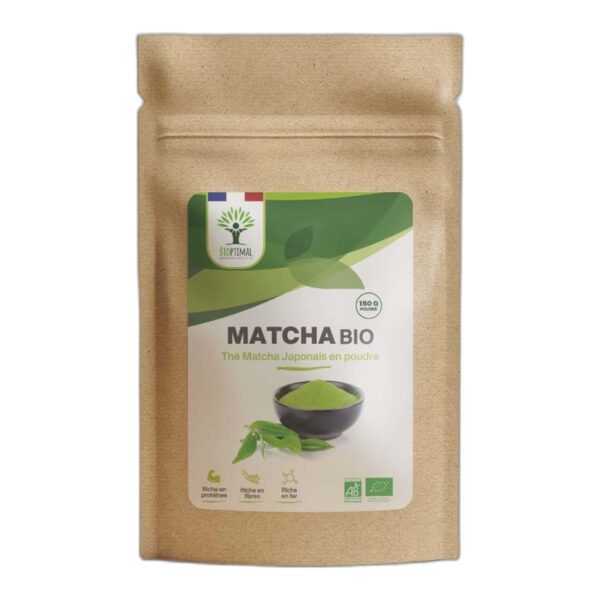 Thé Matcha Japonais bio en poudre Bioptimal 100 % matcha sachet 150 g Paris Herba Barona