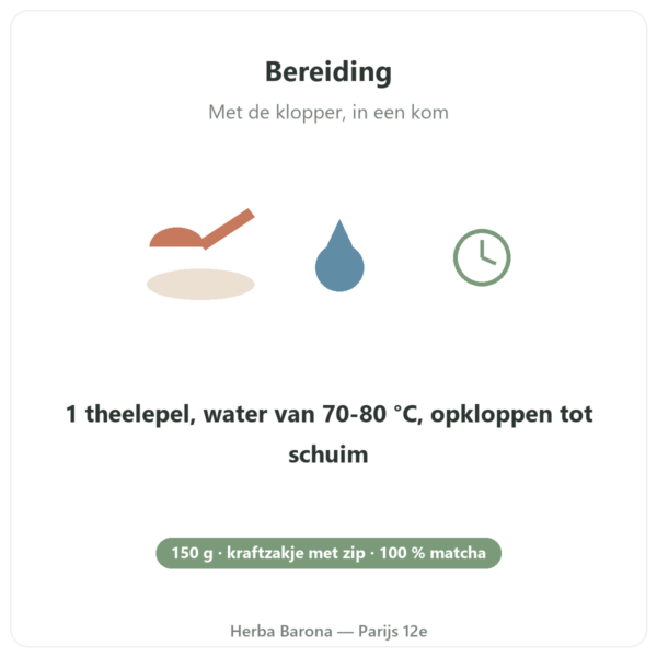 Biologische Japanse matcha-thee poeder 150 g – Bioptimal bereiding Paris Herba Barona