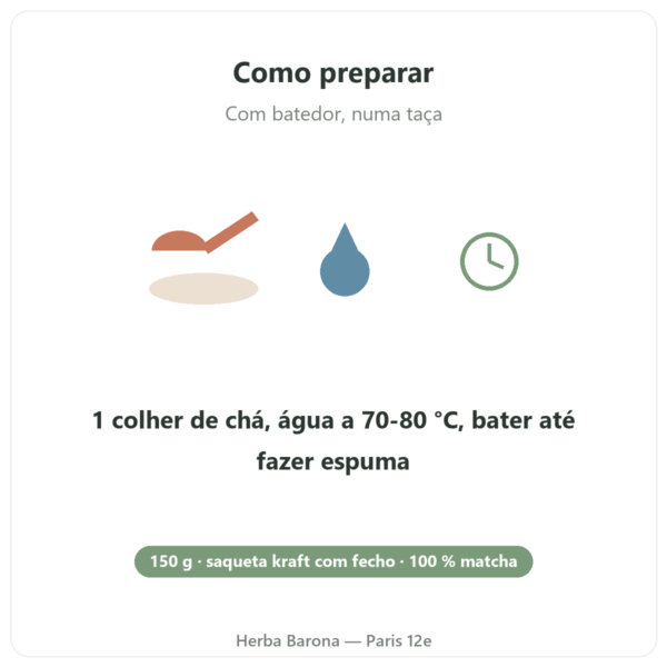 Chá matcha japonês biológico em pó 150 g – Bioptimal preparação Paris Herba Barona