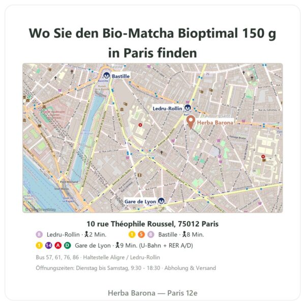 Wo finden Bio Matcha-Tee aus Japan, Pulver 150 g – Bioptimal - Herba Barona Paris