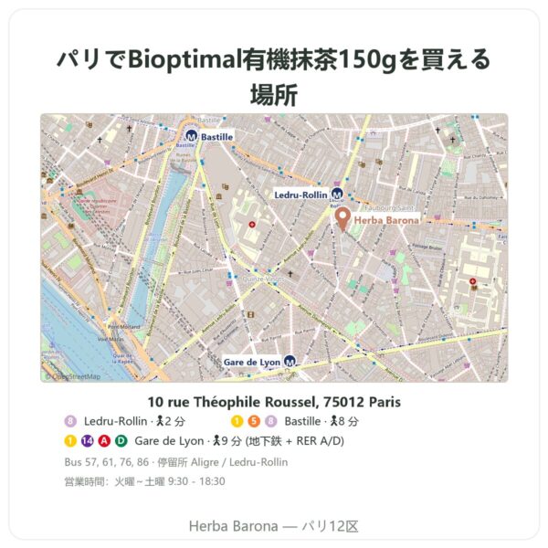 取扱店 有機 日本産抹茶パウダー 150g – Bioptimal - Herba Barona Paris