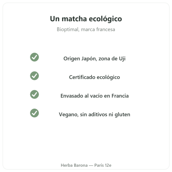 Té matcha japonés ecológico en polvo 150 g – Bioptimal calidad ecológica Paris Herba Barona