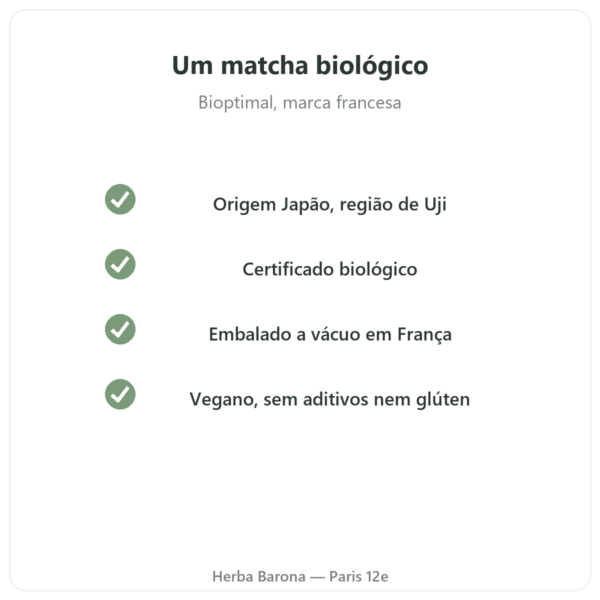 Chá matcha japonês biológico em pó 150 g – Bioptimal qualidade biológica Paris Herba Barona
