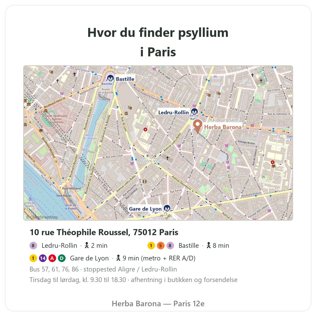 Psyllium i Paris: kort over butikken Herba Barona Paris 12e