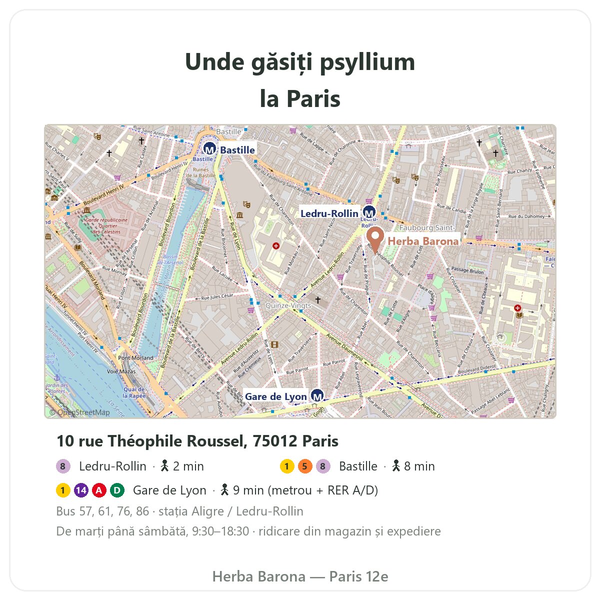 Psyllium la Paris: harta magazinului Herba Barona Paris 12e