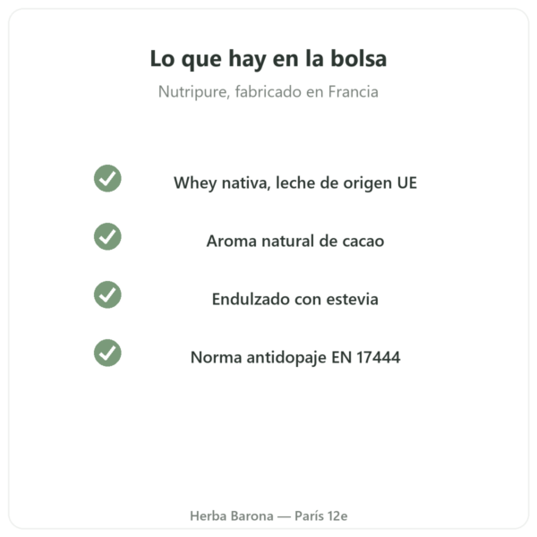 Whey Isolate Chocolate Nutripure 750 g calidad Paris Herba Barona