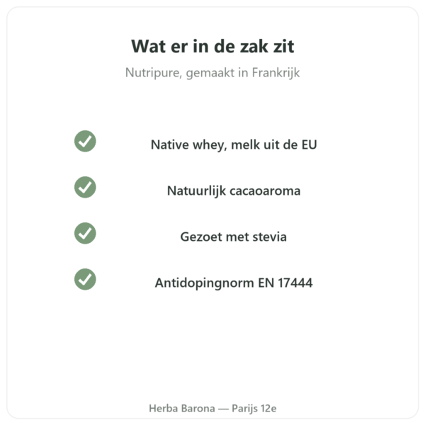 Whey Isolate Chocolade Nutripure 750 g kwaliteit Paris Herba Barona