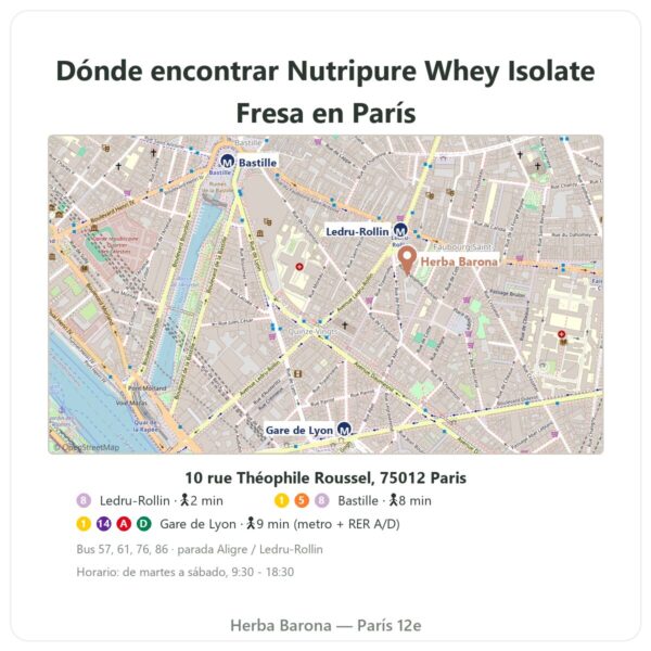 Dónde encontrar Whey Isolate Fresa Nutripure 750 g - Herba Barona Paris