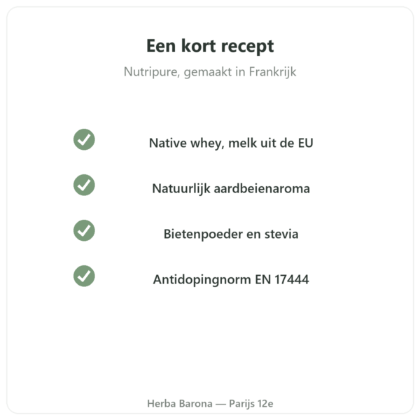 Whey Isolate Aardbei Nutripure 750 g kwaliteit Paris Herba Barona