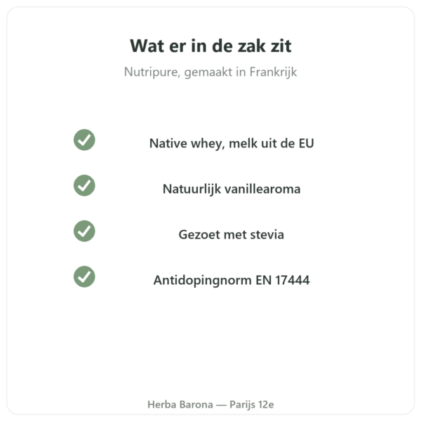Whey Isolate Vanille Nutripure 750 g kwaliteit Paris Herba Barona